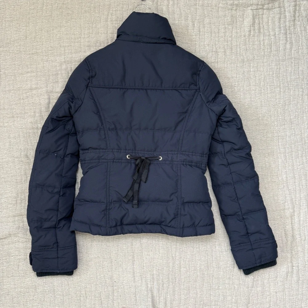 Abercrombie Kids Puffer Jacket Navy‎ Blue Fur Lined Button Up Coat Sze L VTG